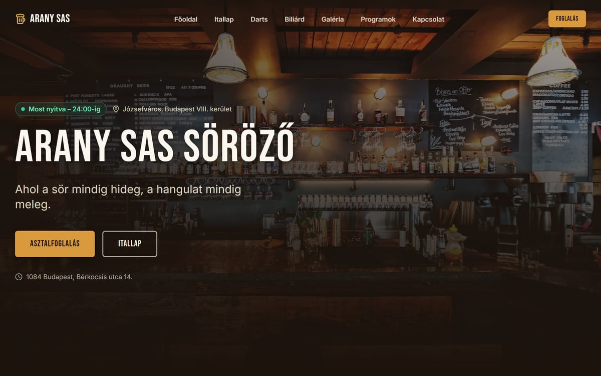 Arany Sas Söröző - weboldal előnézet