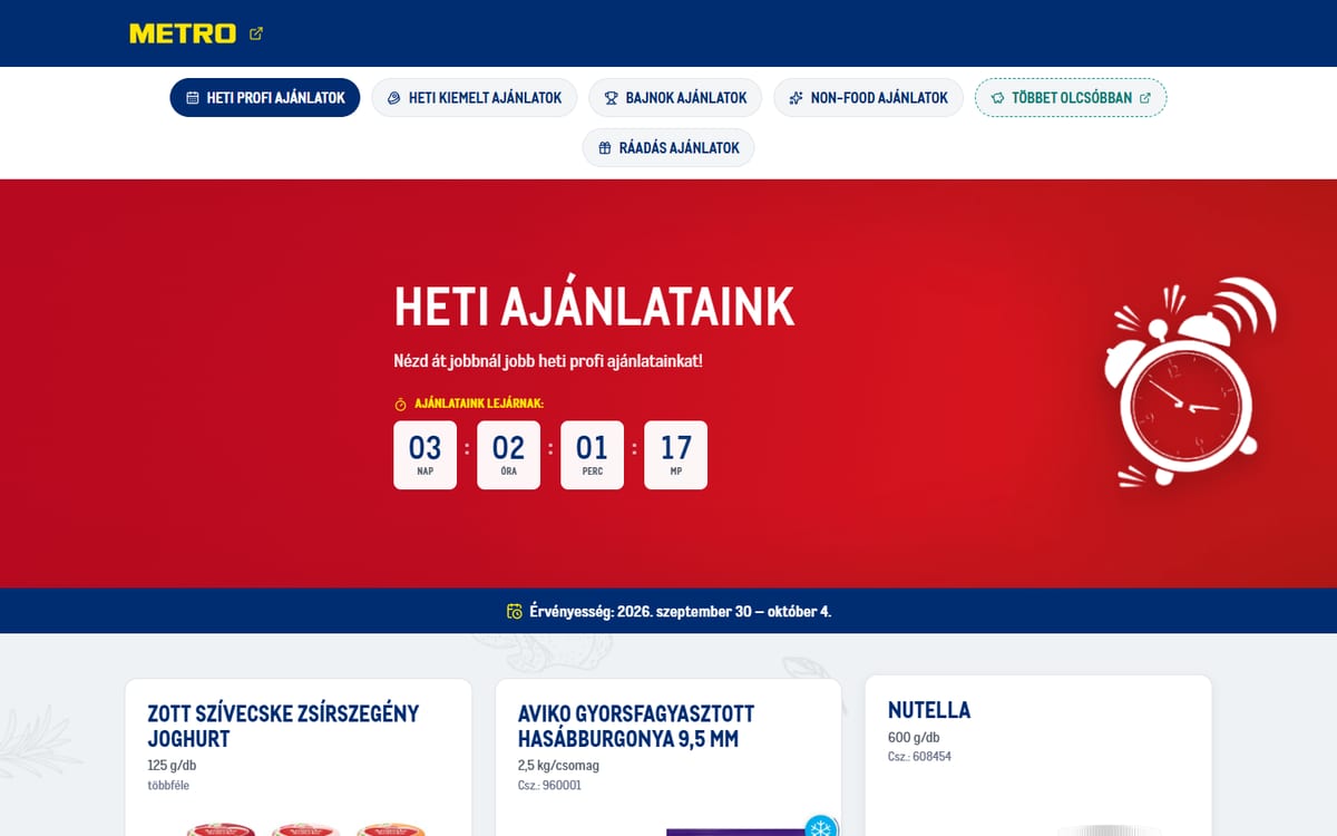 METRO heti ajánlatok - weboldal előnézet